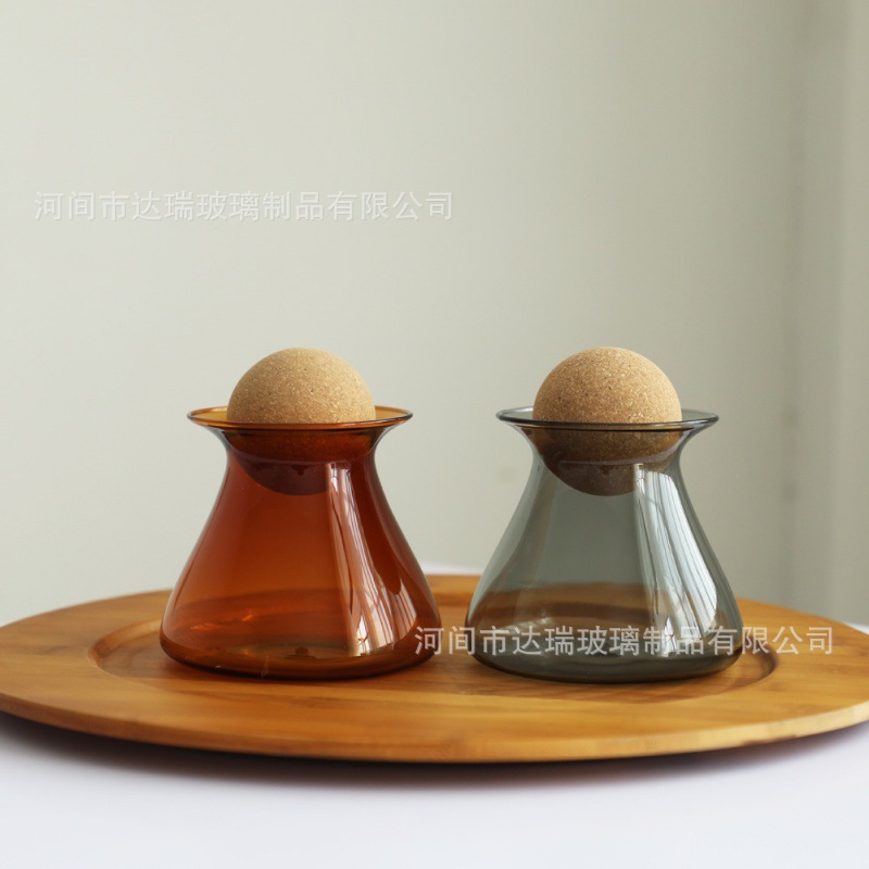 Frasco de almacenamiento de vidrio resistente al calor con tapón de corcho colorido, frasco sellado para té perfumado, frasco para té, granos, artículos de cocina, botella pequeña