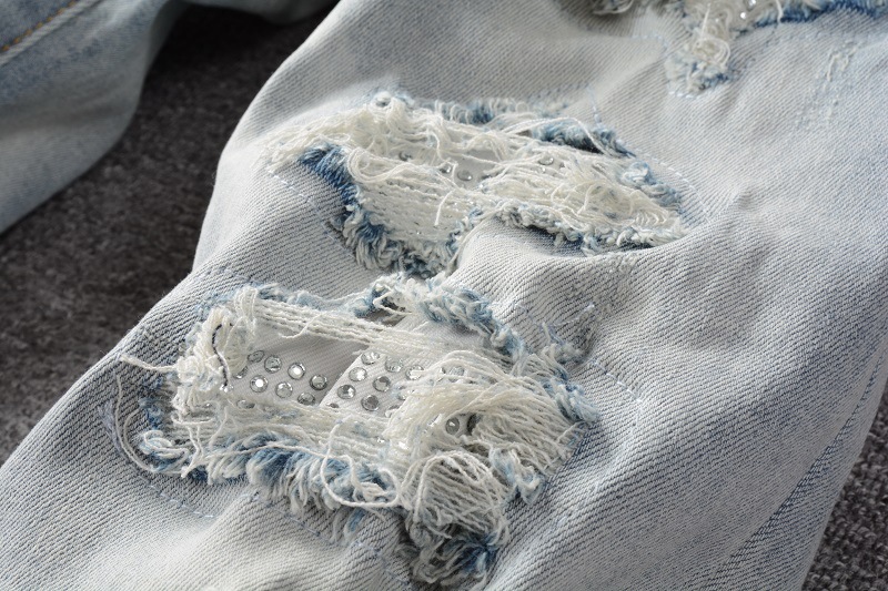 High Street Chiu zbrusu nový re-wash nůž řezané otvory v žebrák nálepka elastické slim-fit džíny muže_voghion.com