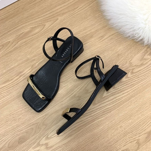 Women's sandals with side strap, 2025 summer new style, open-toe, chunky heel, high-end feel