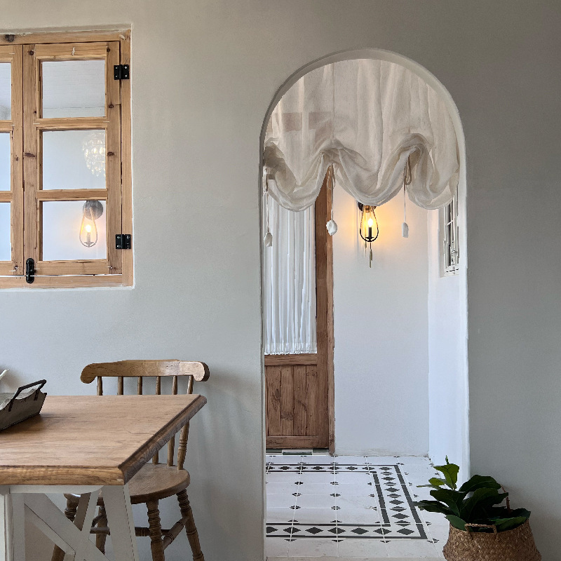 Japanese-style linen pull curtain curved arch door curtain vintage Roman curtain Velcro half curtain lace-up lifting curtain partition Japanese-style linen pull curtain curved arch door curtain vintage Roman curtain Velcro half curtain lace-up lifting curtain partition