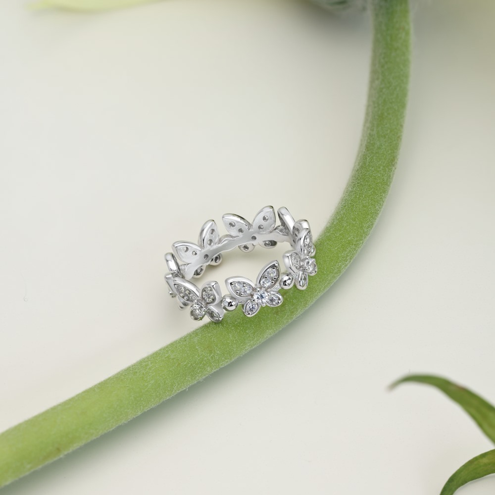 5g Weight Zircon Inlay Material Open Rings, Rings Classification 6, 9, Adjustable Ring Size 1 Piece Quantity Daily, Tea Party Occasion 925 Sterling Silver Material Butterfly Pattern Women's Gender Inlay Design Sweet, Shiny Style 925 Sterling Silver Zircon Butterfly Open Rings Rings 6