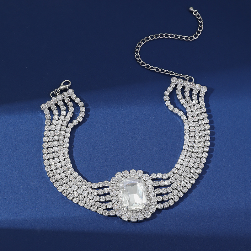 Heart Crystal Choker Necklace Multi-layer Statement Jewellery_voghion.com