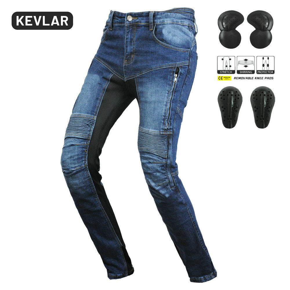 Volero motocicleta jeans hombres verano transpirable alta cintura pantalones de montar Kevlar actualizado equipo protección
