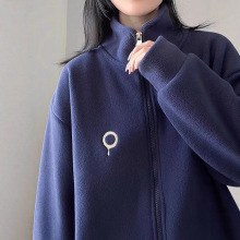 双面摇粒绒羊羔毛外套女秋冬季加绒加厚颗粒绒卫衣女立领拉链开衫