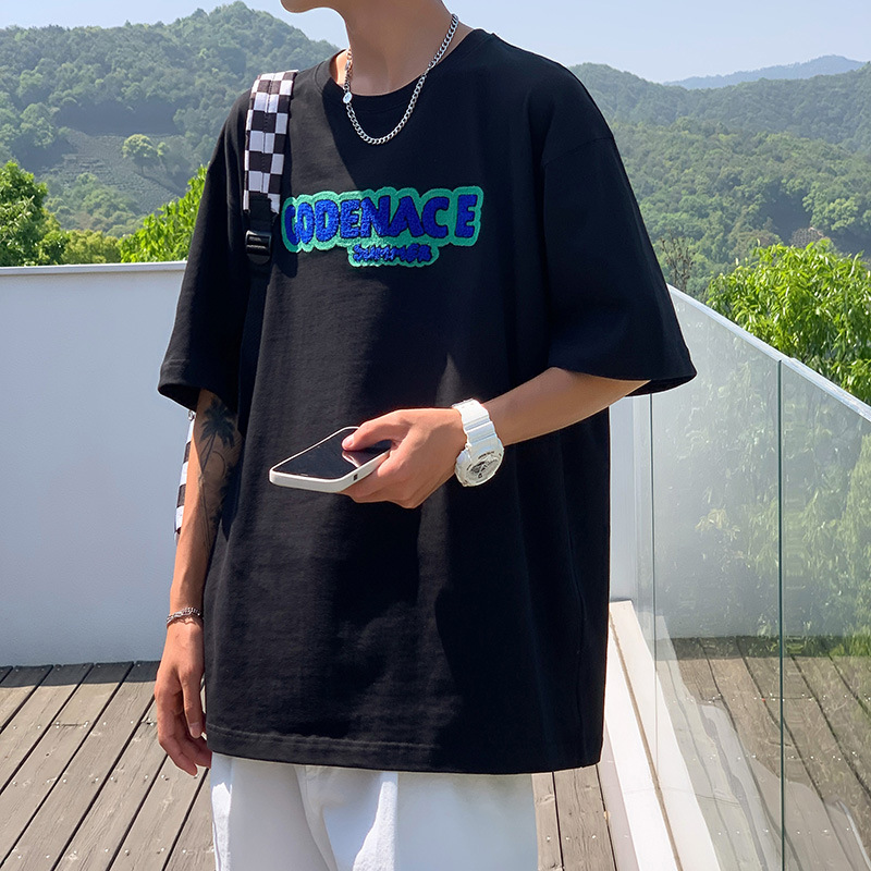 2021男女款短袖夏季薄棉现货黑色字母青少年休闲宽松型圆领情侣装|ms