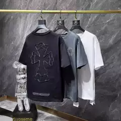 Chromeheart Summer New Trendy Heavy-Duty Embroidery Cross Patch Print Unisex Pure Cotton Short-Sleeve T-Shirt