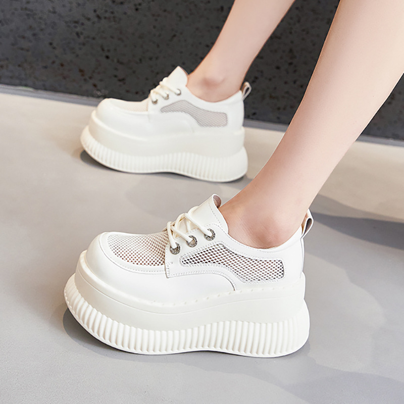 Sandalias de malla transpirables Fu 2024 de verano, cortas, de piel, con suela gruesa, versátiles y con aumento de altura para mujer._voghion.com