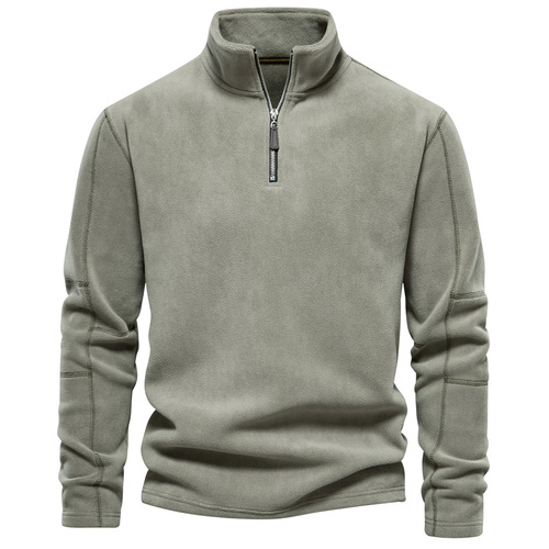 Men's Autumn/Winter Stand Collar Half-Zip Long Sleeve Hooded Sweatshirt Trendy Versatile Men's Fleece Upfrock