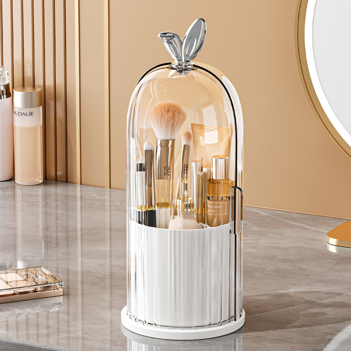 국경 간 화장품 브러쉬 스토리지 실린더 회전 방진 드레싱 테이블 화장품 스토리지 박스 립스틱 아이섀도우 스토리지 랙 데스크탑