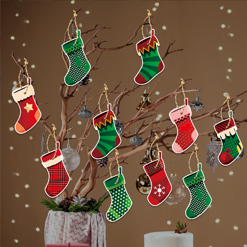 Nuevo estilo europeo y americano decoración de Navidad calcetines etiqueta decoración de fiesta de año nuevo diseño de árbol de Navidad colgante colgante