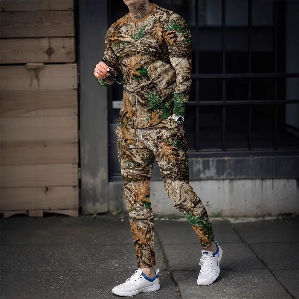 2025 europeo y americano transfronterizo nueva moda casual camuflaje manga larga cuello redondo suéter pantalones traje ME1 ML1