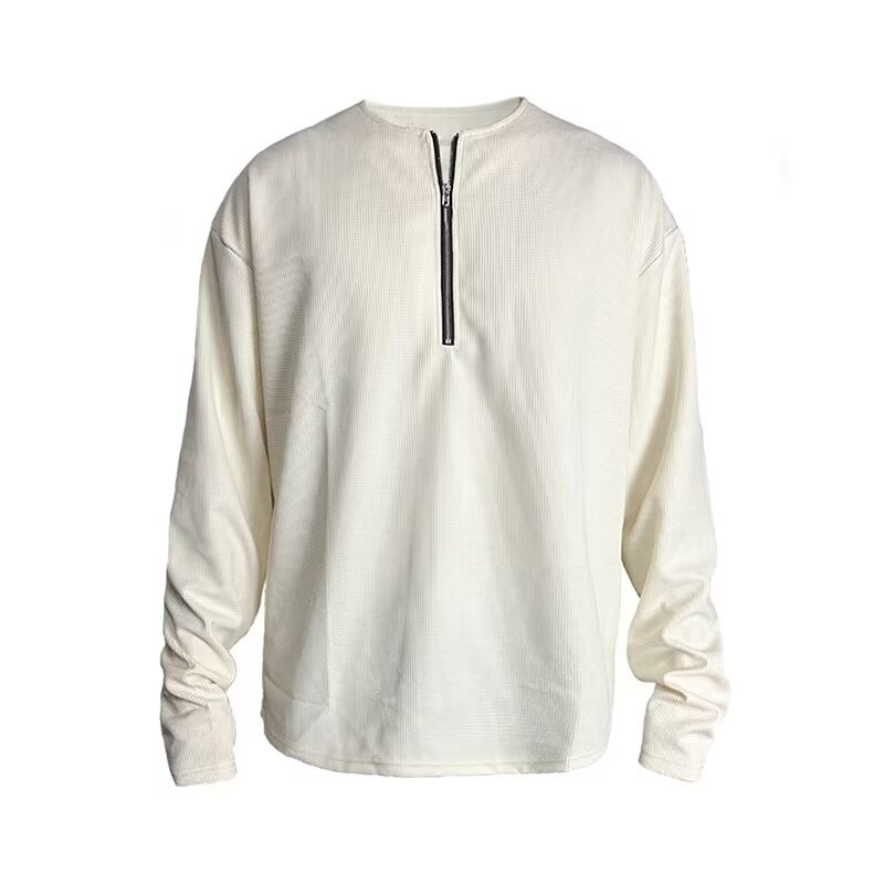 Sweat à capuche zippé en coton gaufré pour homme coupe large_voghion.com