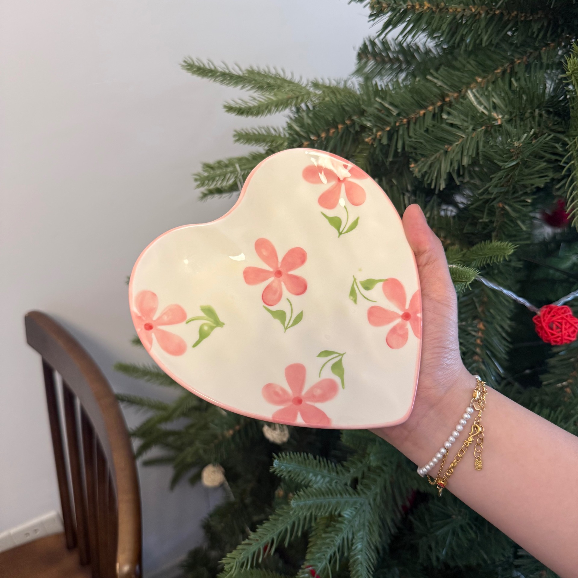 Estilo coreano ins mano mano amor plato de joyería bandeja de almacenamiento amor pintado a mano tazas de cerámica plato