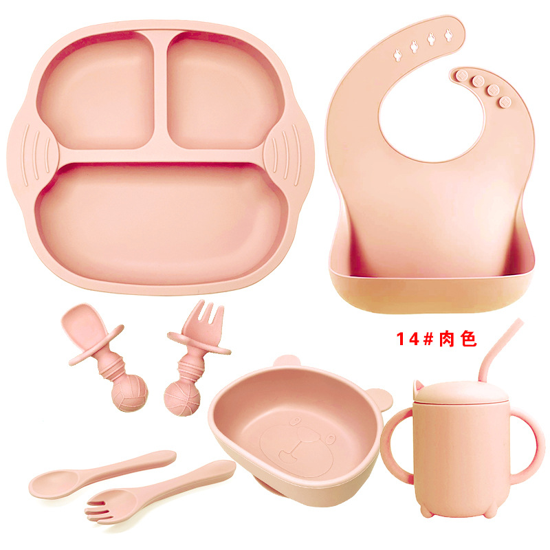 Plato de bebé transfronterizo comer tazón vajilla para niños bebé silicona acero inoxidable tenedor cuchara suplemento alimenticio herramienta resistente a la caída fabricante