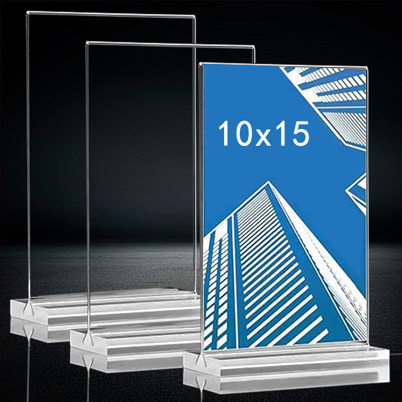 Mayorista acrílico A45 tarjetas de cajón tablero de exhibición en forma de T tablero de exhibición tablero vertical tablero de exhibición tablero de mesa transparente octogonal