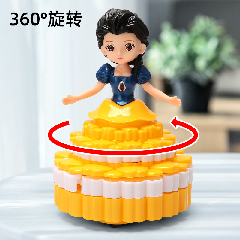 Pastel de baile deslumbrante universal eléctrico, elevación de princesa, música giratoria, luz, ángel, princesa, niña, regalo de juguete