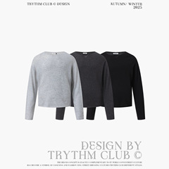 TRYTHMCLUB 一字领宽松羊毛磨毛感长袖简约毛衣情侣T恤上衣男