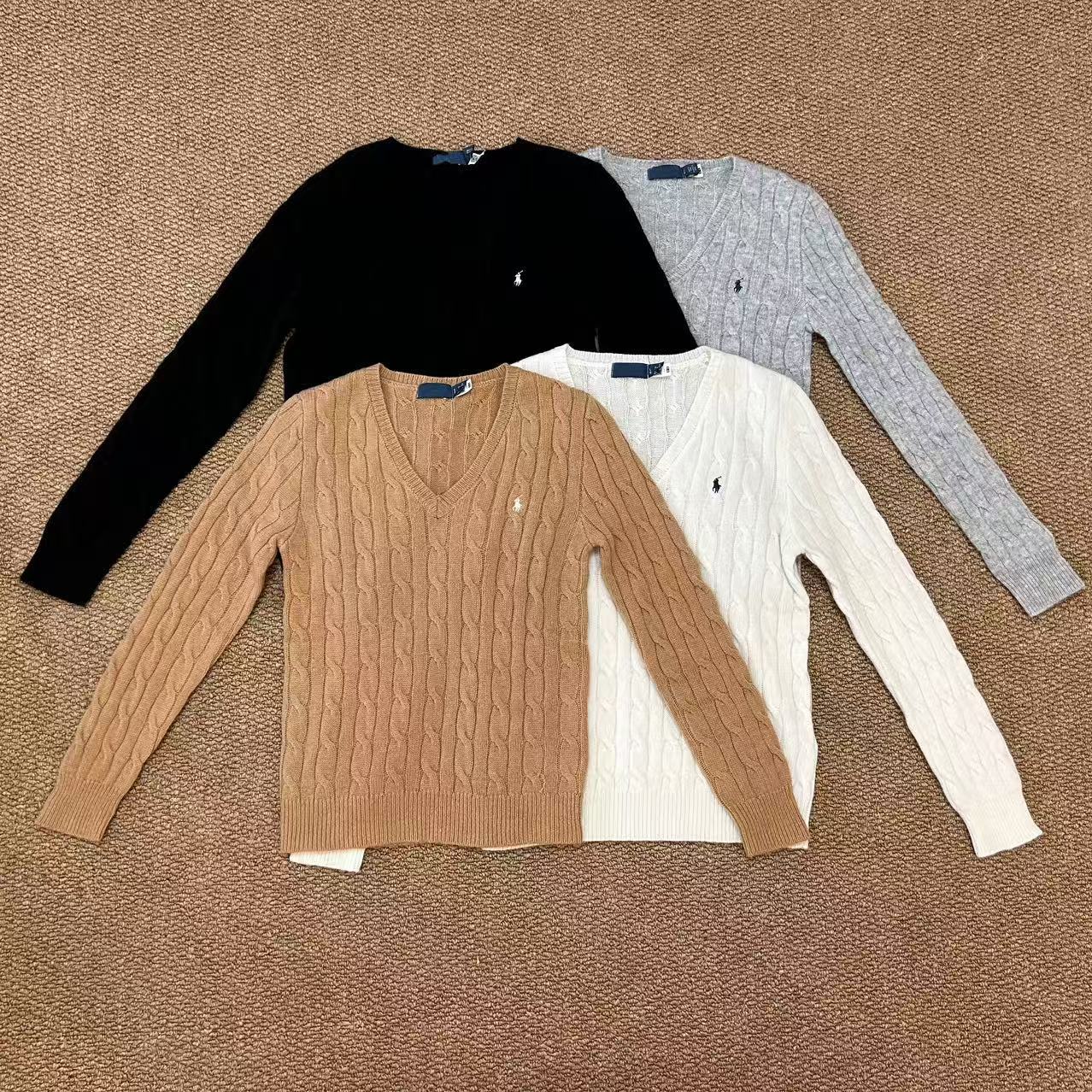 Rl Laval Horse Label 80% Wool 20% Cashmere Cable Knit V-Neck Cashmere Sweater Twist Wool Sweater Women's Long Sleeve Top