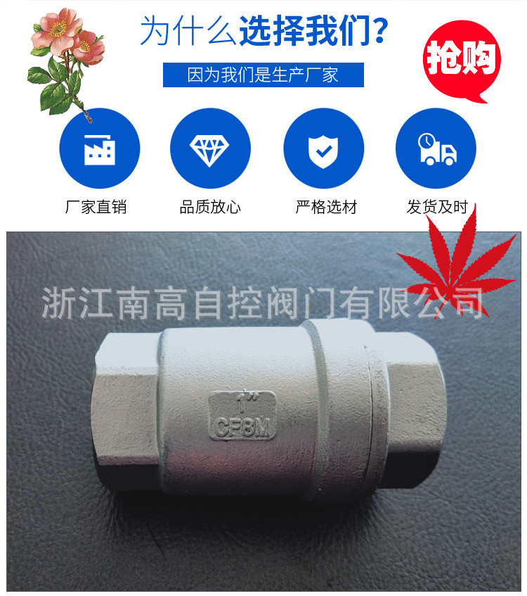 H12W-16P内螺纹立式止回阀外观美，造型小，带有弹簧装置