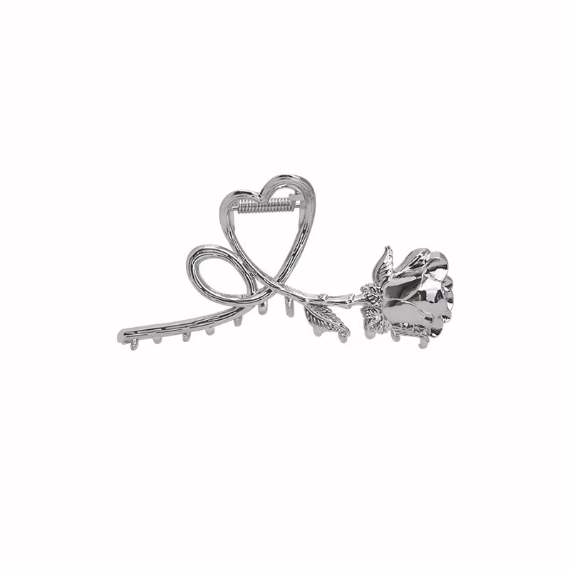 Molla per capelli retro in metallo cuore rosa accessorio donna_voghion.com