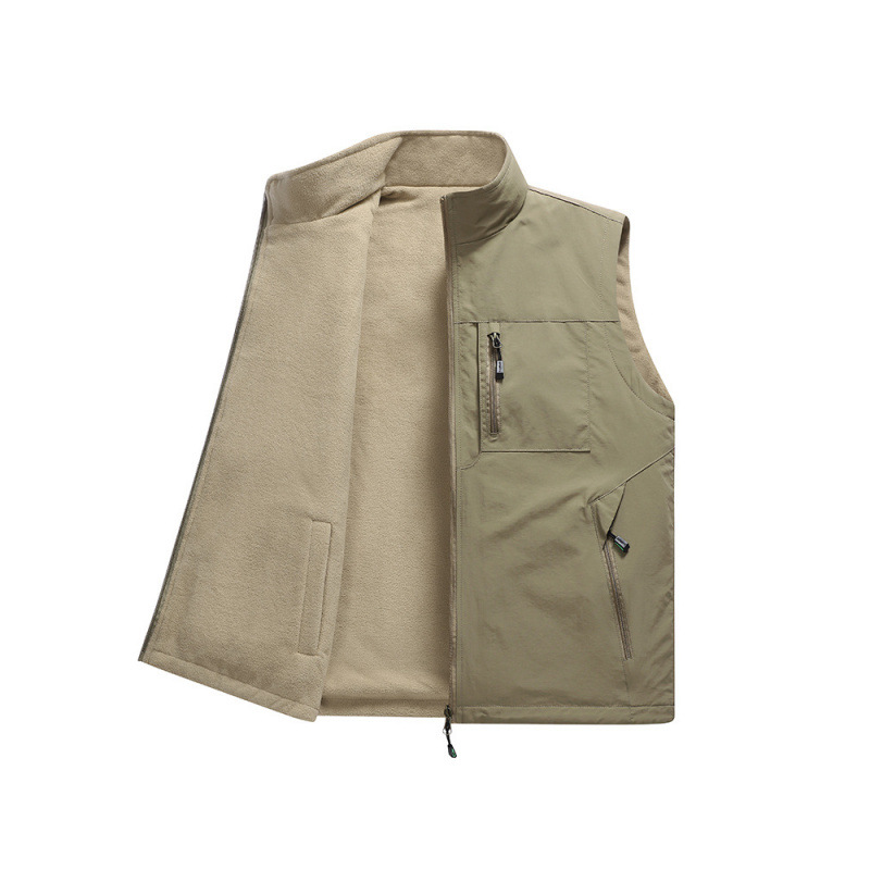 Invierno nuevo estilo al aire libre más chaleco de doble cara de terciopelo para hombres con múltiples bolsillos chaleco suelto de tamaño grande para jóvenes y de mediana edad