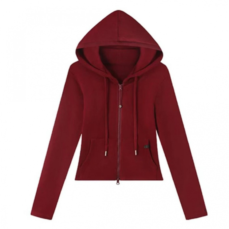 Suéter de rebeca con capucha de otoño e invierno, cintura alta, delgado, casual, delgado, top corto de manga larga, chaqueta corta de moda, mujer