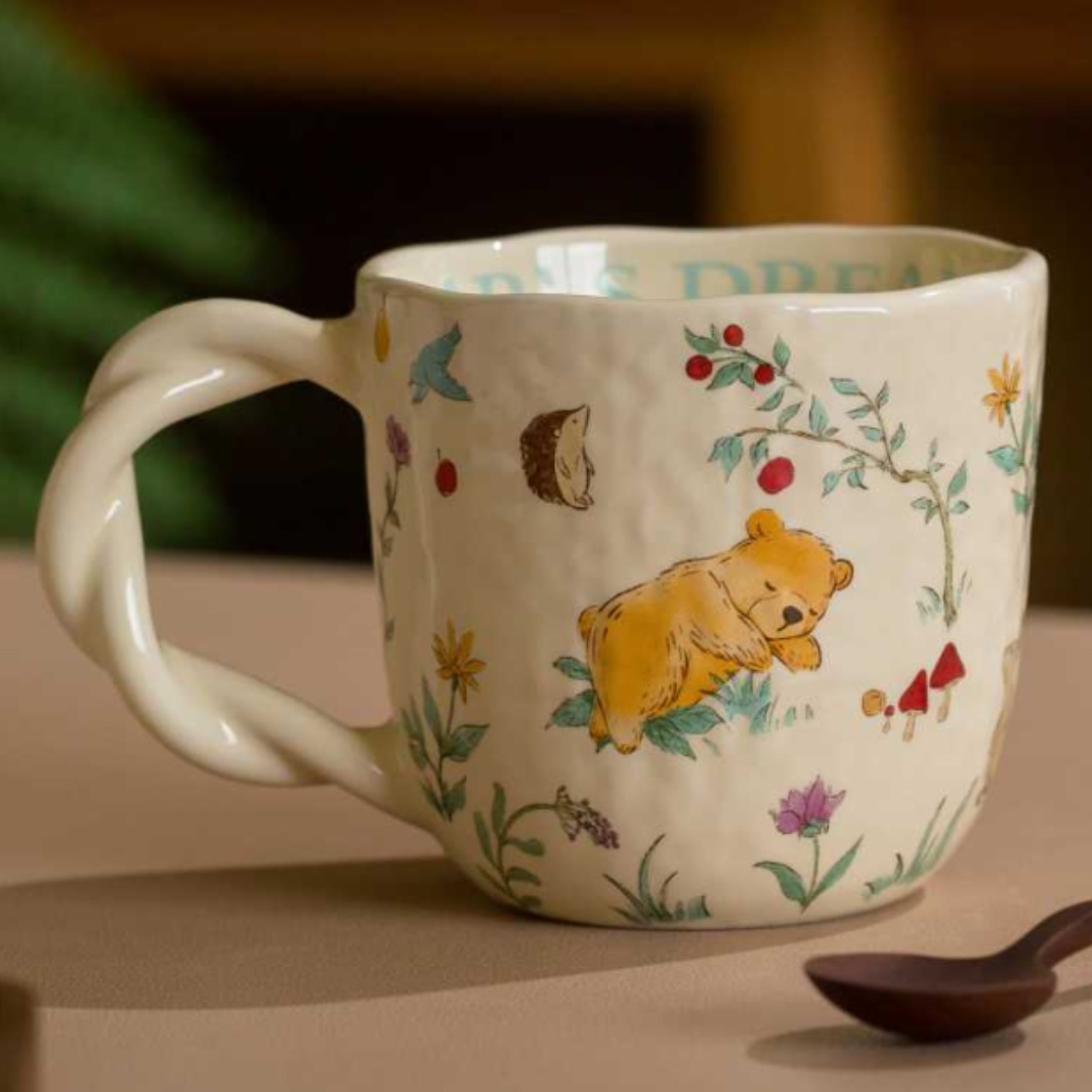 Tejido de madera taza de cerámica doméstica de oficina creativa manipulación de dibujos animados taza de agua taza de café de leche