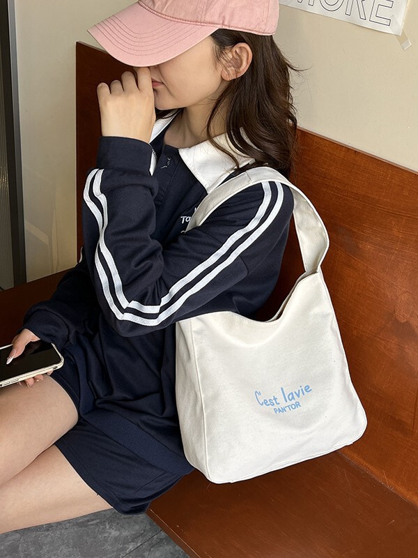 韩国百搭布包女2025新款休闲字母大容量单肩斜挎包托特包简约女包|undefined