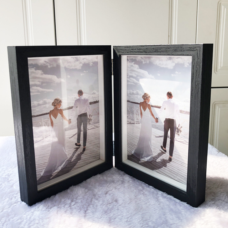 Creative One-piece Combination Folding Photo Frame Two-piece Wooden Photo Frame Photo Table Photo Frame Table Double-piece Photo Frame
