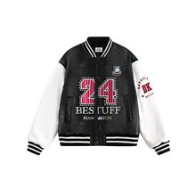 国潮美式复古撞色鳄纹棒球服外套男女秋冬刺绣PU皮衣夹棉棉衣潮