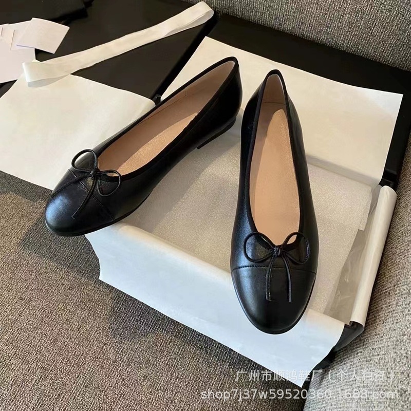 经典小香风芭蕾鞋女蝴蝶结圆头平底鞋浅口舒适百搭一脚蹬懒人鞋女|undefined