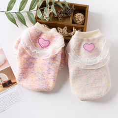 新款蕾絲甜心針織繡花寵物毛衣貓咪比熊泰迪小型犬秋冬季彈力針織