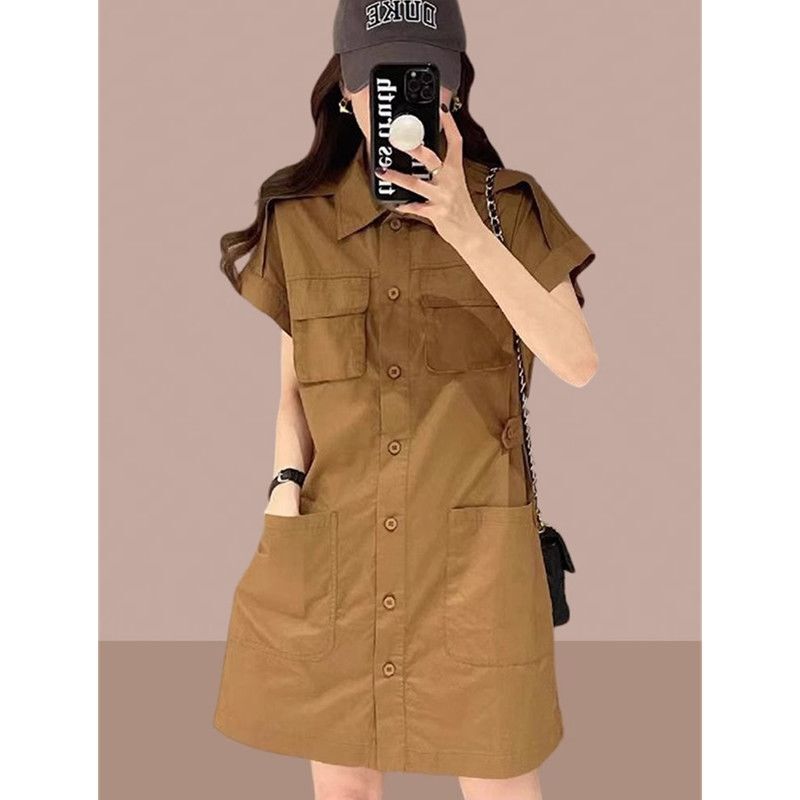High-End Retro Workwear Dress for Women, Summer Plus-Size, Elegant Waist-Cinching Design, Slimming Mid-Length Dress