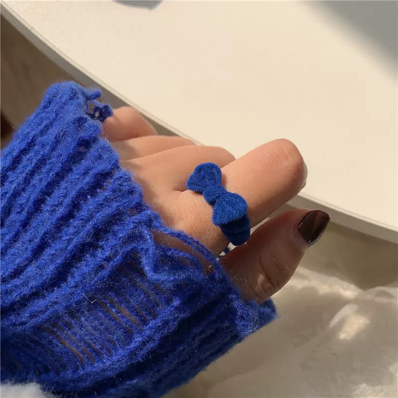 复古显白少女感植绒蝴蝶结开口指环ins甜美小众时髦食指戒潮戒指