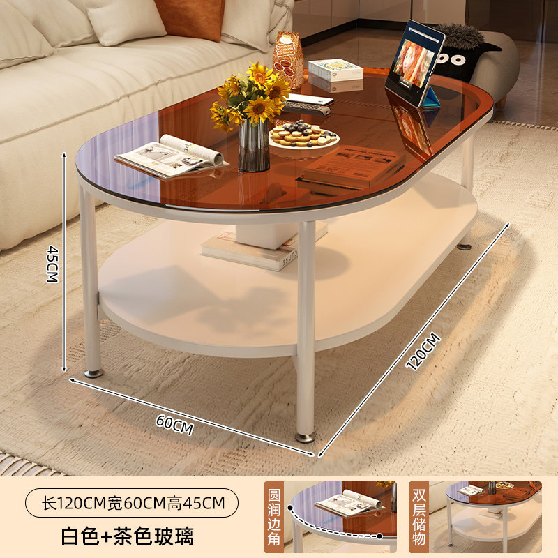 Mesa de té sala de estar doméstica 2025 nueva pequeña mesa móvil creativa de vidrio templado crema mesa de té de viento