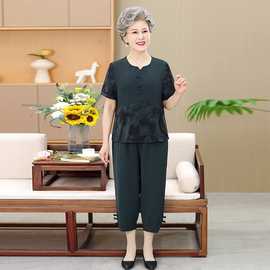 中老年人夏装奶奶短袖套装妈妈加大码上衣服70岁老太太宽松t恤女