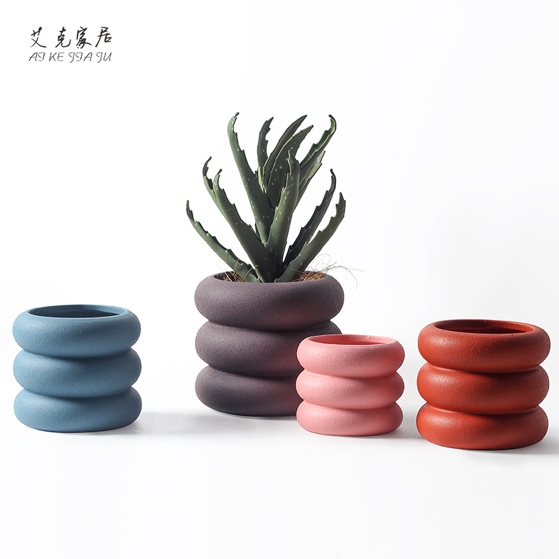 Nordic Ins Wind Colorful Abstract Frosted Circle Succulent Potted Homestay Living Room Bedroom Indoor Flower Pot