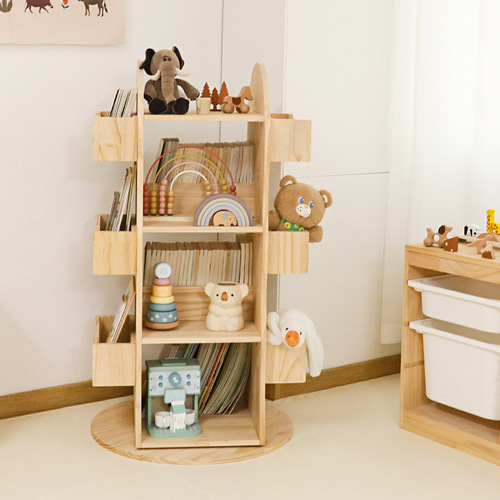 Child Rotating Bookshelf 360 Degrees Bookcase, Moveable Solid Wood Eco-Friendly Student Book Picture Book Storage Rack