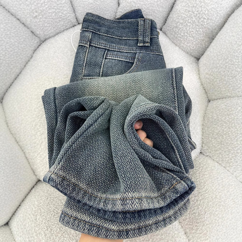 Starry Sky Grain Wheat Ear Jeans Women's Autumn and Winter Chubby Sister mm Pear-Shaped Figure High Waist Hip Covering Slim Wide Leg Pants