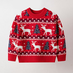 Cross-Border Autumn and Winter New Kidsren's Christmas Elk Knitwears for Boys and Girls Round Neck Bottoming Family Clothing Export Knitwears