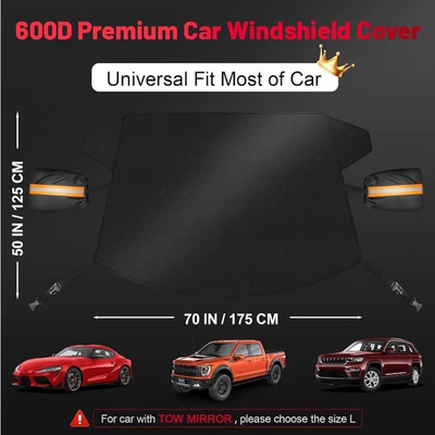 Cross-Border Car Snow Shield Sunshade Dual-Purpose Snow Cover 600D Oxford Cloth Front Snow Shield Winter Car Window Frost Protection (Car snow shield) - black-latch-type-600d-thickened-oxford-cloth-snow-shield