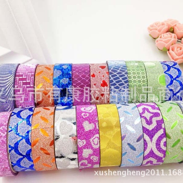 Amazon transfronterizo creativo DIY polvo de oro cinta decorativa exquisito Arco Iris brillo cinta decorativa álbum