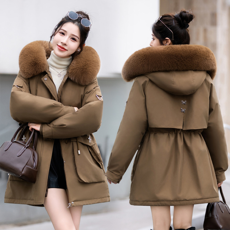 Paquiao2024 nuevo forro de invierno de mujer desmontable chaqueta de algodón grueso medio largo abrigo de algodón grueso