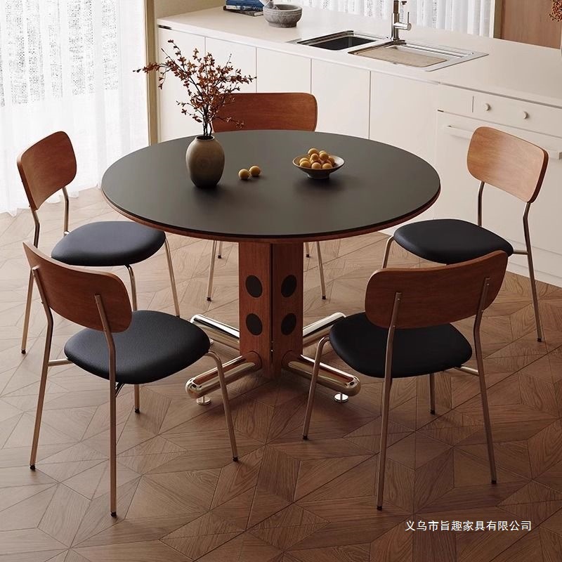 Round Table with Retro Style Retro Round Dining Table for Small Apartments for Negotiation Nordic Bauhaus Solid Wood Slate Home Dining Table