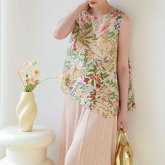 品質2025夏新品三宅高端褶皺經典款印花國風百搭休閒T恤上衣