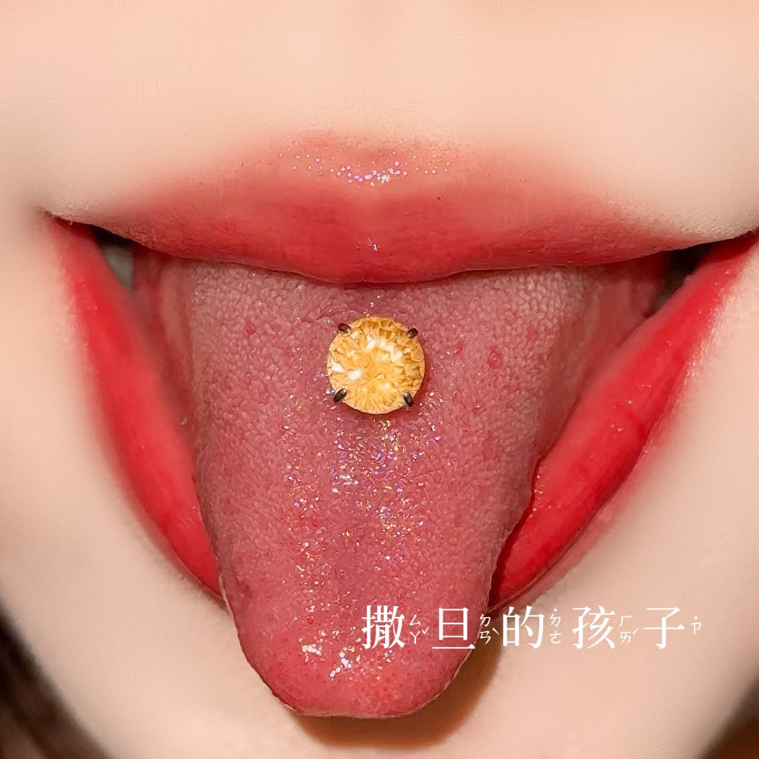 Satan's Child Gilded Half Summer F136 Titanium Alloy Tongue Nail Drink Fireworks Cut Flash Tongue Nail Tongue Ring detail image 10