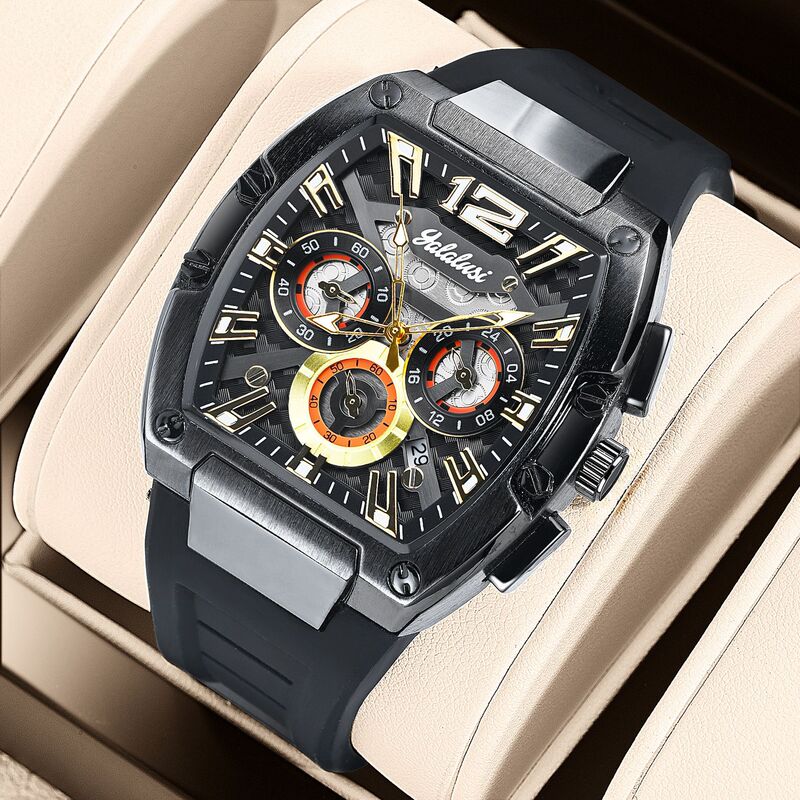 Yalalusi Barrel-Shaped Sports Men's Watch Cross-Border Multi-Functional Waterproof Luminous Calendar Men's Watch