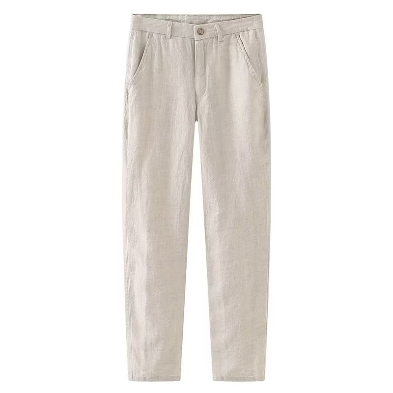 Linen Pants Ankle-length Pants Men's Pants Youth Business Casual Pants Summer Thin Loose Straight All-match Cotton and Linen Pants