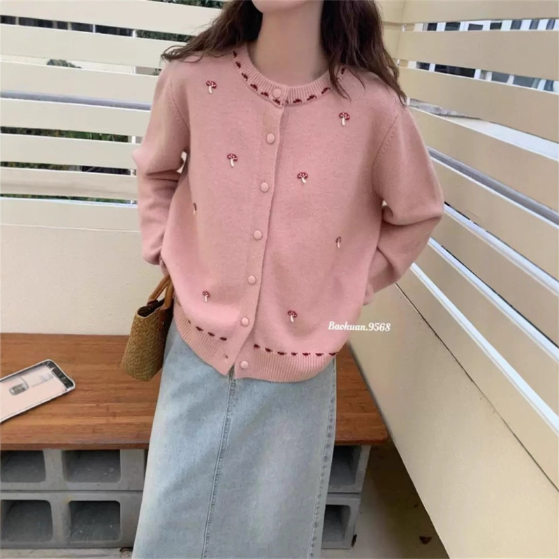 温柔韩系圆领针织开衫少女感2025秋冬新款宽松甜美减龄毛衣外套女|undefined