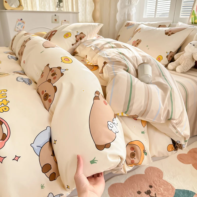 Cama de impresión no estática tipo A tipo de piel doméstica cuatro piezas de sábanas de algodón residencial sábanas de cama tipo笠 molido